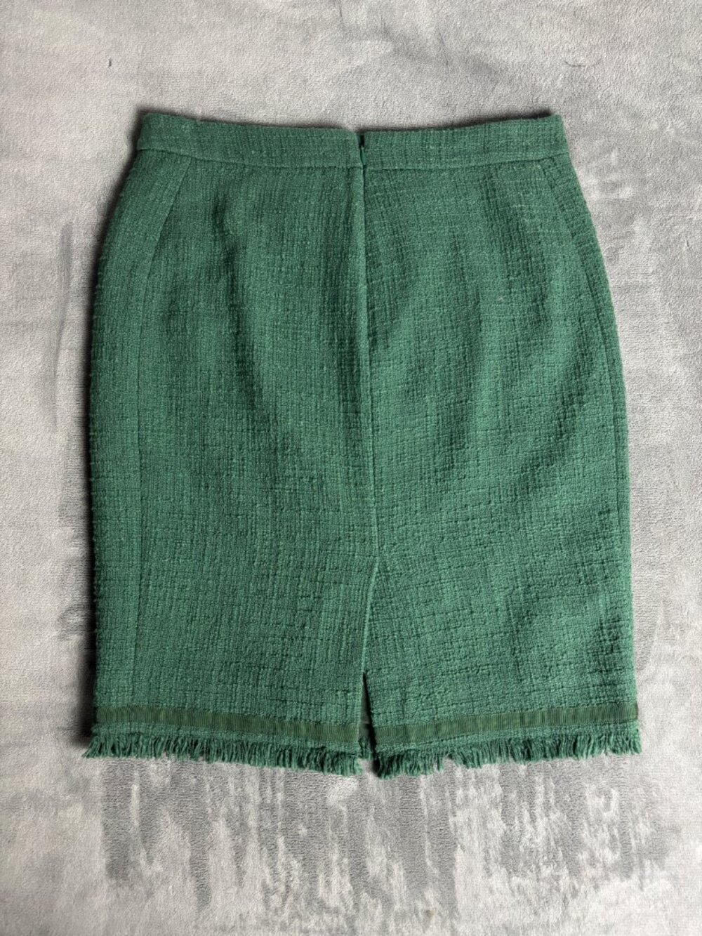 J.Crew Women’s 12 Green Boucle Tweed Pencil Skirt Fringe Hem Preppy Office